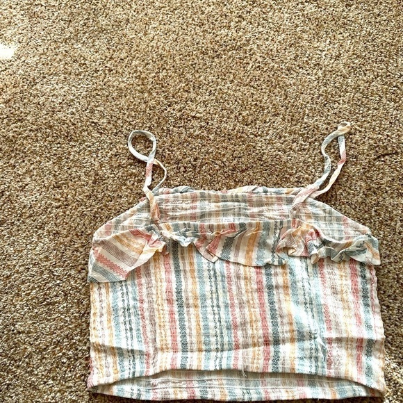Hippie Rose Spaghetti Ruched Crop Top Size M Color Ivory Stripe. - Picture 5 of 6